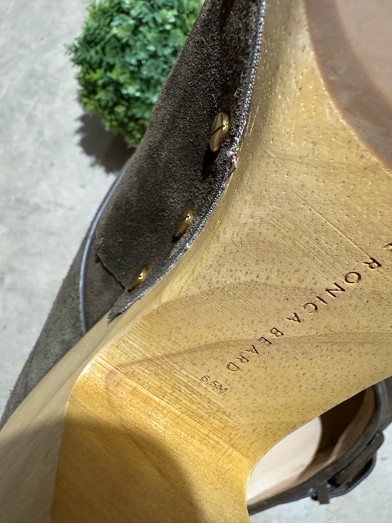 Veronica Beard Dacey Olive Green Mules Clogs Size 6.5 Leather Suede Heels Fall - Picture 7 of 7